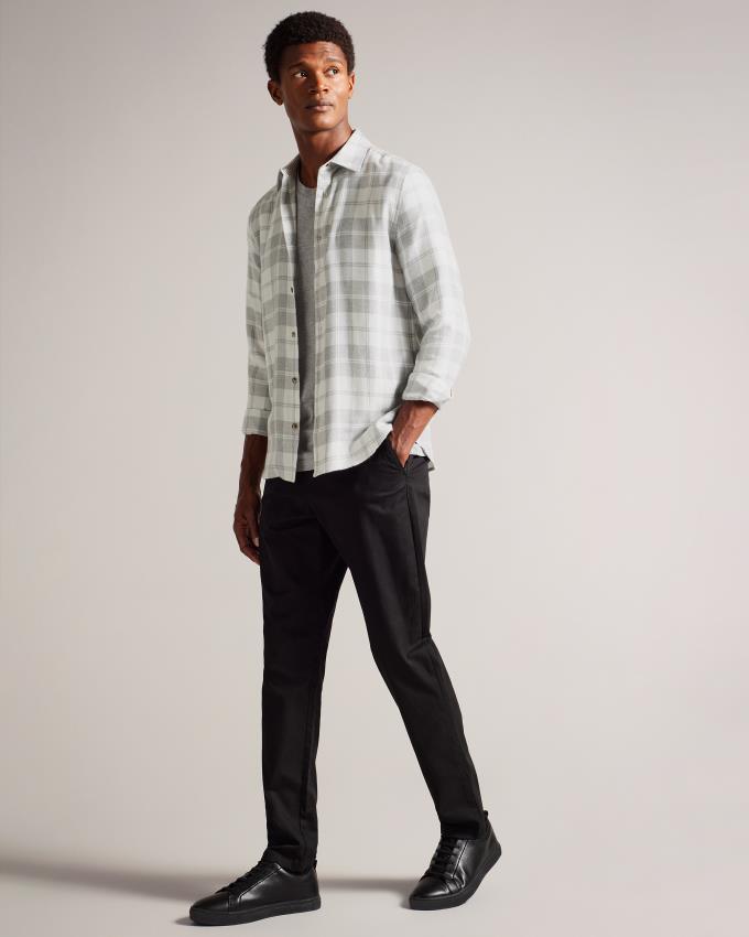 Chemises Ted Baker Long Sleeve Check Flannel Grise Clair Homme | DNL-79626530